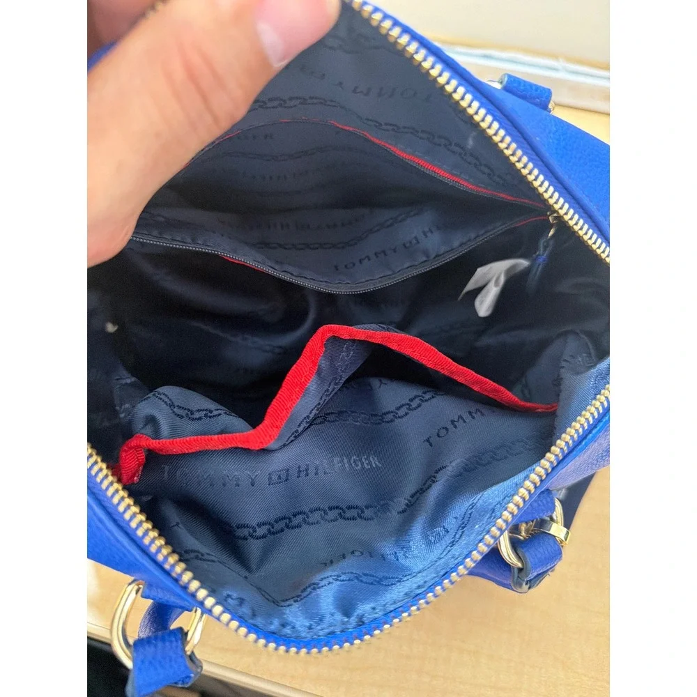 Tommy Hilfiger Blue Pebbled Satchel Crossbody Bag Gold Hardware Handbag